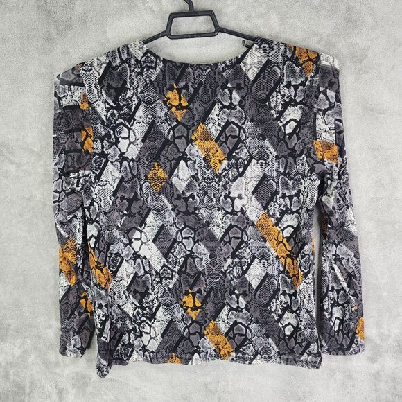 Womens Est. 1946 Gray Orange Snake Print Top Blouse Long Sleeve Keyhole Neck L - Picture 4 of 8
